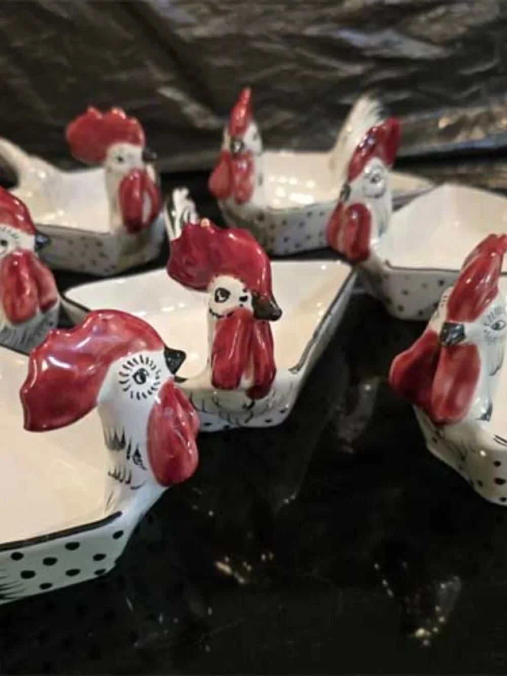 Vintage MCM Crudite Nut Relish Dish Set of 7+ Italian Pottery Rooster White